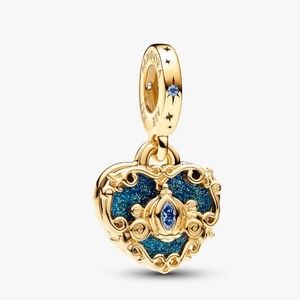 Pandora Disney Cinderella Carriage Heart Dangle Charm 14k Gold Plated 925